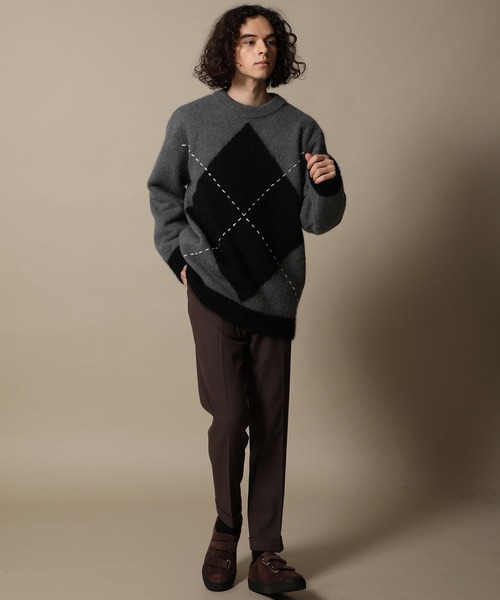 WRAPINKNOT（ラッピンノット）の「【WRAPINKNOT】別注ダイヤ柄プルオーバー（ニット/セーター・メンズ・ベージュ/ダークグレー・2/3）」の8枚目の写真