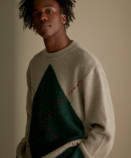 WRAPINKNOT（ラッピンノット）の「【WRAPINKNOT】別注ダイヤ柄プルオーバー（ニット/セーター・メンズ・ベージュ/ダークグレー・2/3）」の13枚目の写真