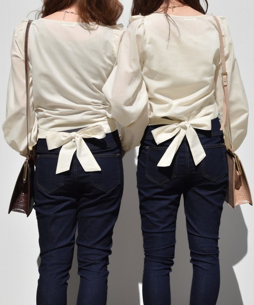 PairPair（ペアペア）の「フリルリボンブラウス（シャツ/ブラウス・レディース・ライトグリーン/ライトベージュ/オフホワイト・FREE）」の3枚目の写真