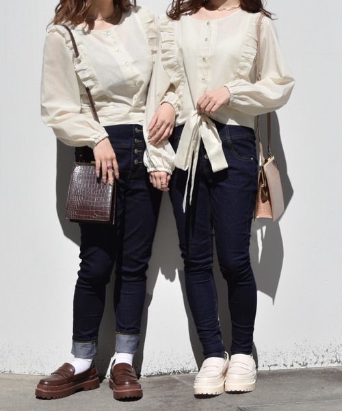 PairPair（ペアペア）の「フリルリボンブラウス（シャツ/ブラウス・レディース・ライトグリーン/ライトベージュ/オフホワイト・FREE）」の5枚目の写真