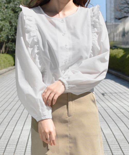 PairPair（ペアペア）の「フリルリボンブラウス（シャツ/ブラウス・レディース・ライトグリーン/ライトベージュ/オフホワイト・FREE）」の8枚目の写真