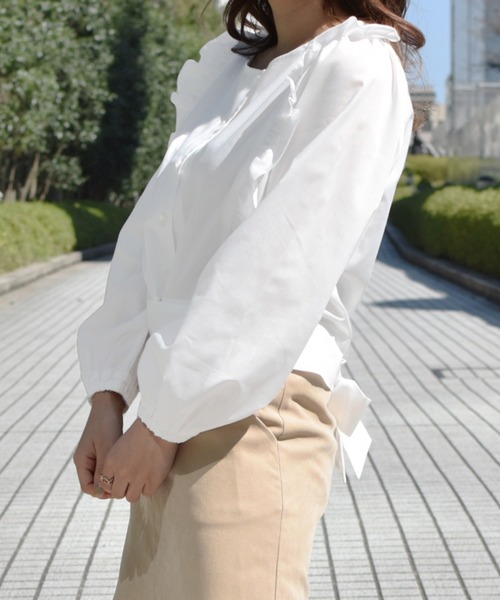 PairPair（ペアペア）の「フリルリボンブラウス（シャツ/ブラウス・レディース・ライトグリーン/ライトベージュ/オフホワイト・FREE）」の9枚目の写真