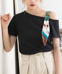 Newlyme | スカーフ付きワンショルリブトップス(Tシャツ/カットソー)