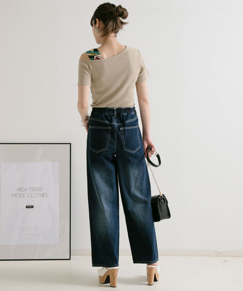 Newlyme（ニューリーミー）の「スカーフ付きワンショルリブトップス（Tシャツ/カットソー・レディース・ブラック/ベージュ/オフホワイト/パープル/ブルー系その他/ブルー/ブラック系その他/ベージュ系その他/ホワイト系その他・MEDIUM/LARGE/X-LARGE）」の12枚目の写真