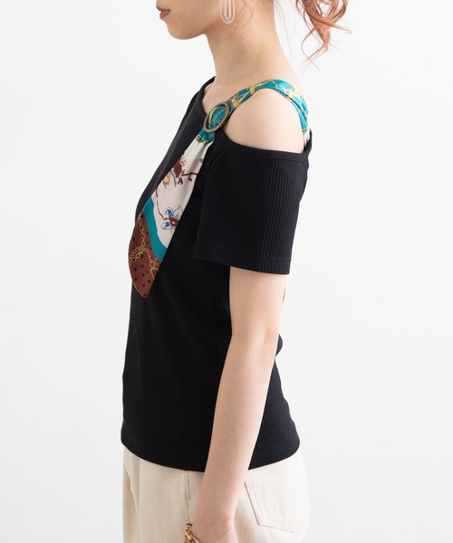 Newlyme（ニューリーミー）の「スカーフ付きワンショルリブトップス（Tシャツ/カットソー・レディース・ブラック/ベージュ/オフホワイト/パープル/ブルー系その他/ブルー/ブラック系その他/ベージュ系その他/ホワイト系その他・MEDIUM/LARGE/X-LARGE）」の22枚目の写真