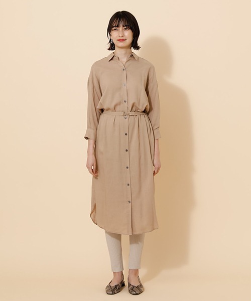 ベルト付きシャツワンピース