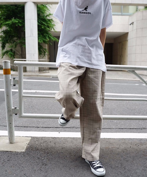 KANGOL(カンゴール)の「【KANGOL/カンゴール】チェックパンツ ワイドパンツ ストレートシルエット ワインポイントブランドロゴ(その他パンツ・レディース・ブラウン/ベージュ・MEDIUM/LARGE)」の8枚目の写真