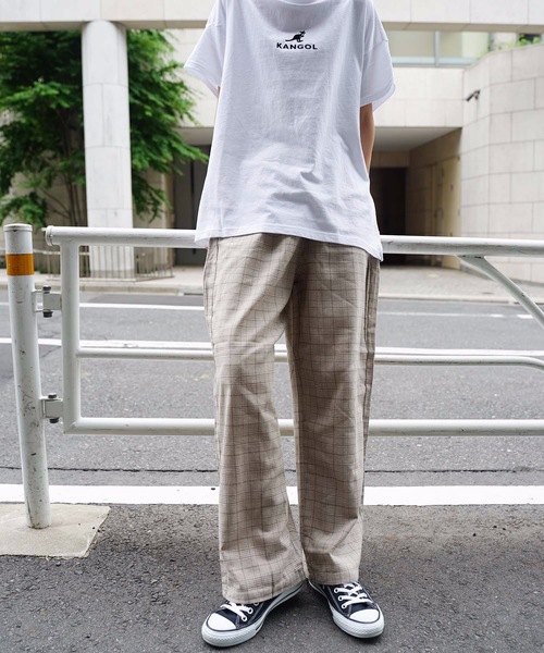KANGOL(カンゴール)の「【KANGOL/カンゴール】チェックパンツ ワイドパンツ ストレートシルエット ワインポイントブランドロゴ(その他パンツ・レディース・ブラウン/ベージュ・MEDIUM/LARGE)」の7枚目の写真