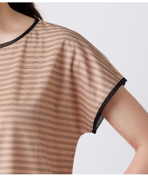 NEWYORKER(ニューヨーカー)の「【接触冷感/UVカット/吸水速乾】シアボーダーシフォンカットソー(Tシャツ/カットソー・レディース・オレンジ系その他/ホワイト/ライトグリーン・M/L)」の11枚目の写真