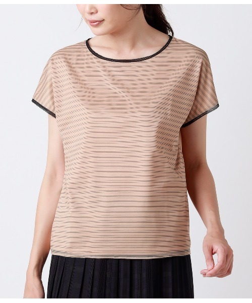 NEWYORKER(ニューヨーカー)の「【接触冷感/UVカット/吸水速乾】シアボーダーシフォンカットソー(Tシャツ/カットソー・レディース・オレンジ系その他/ホワイト/ライトグリーン・M/L)」の13枚目の写真