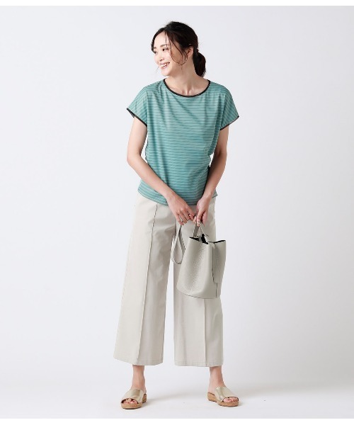 NEWYORKER(ニューヨーカー)の「【接触冷感/UVカット/吸水速乾】シアボーダーシフォンカットソー(Tシャツ/カットソー・レディース・オレンジ系その他/ホワイト/ライトグリーン・M/L)」の6枚目の写真
