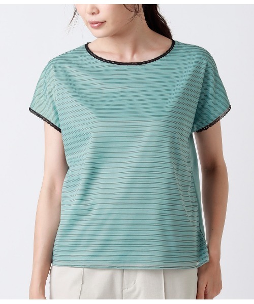 NEWYORKER(ニューヨーカー)の「【接触冷感/UVカット/吸水速乾】シアボーダーシフォンカットソー(Tシャツ/カットソー・レディース・オレンジ系その他/ホワイト/ライトグリーン・M/L)」の8枚目の写真