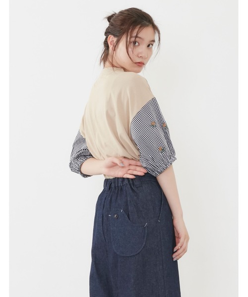 POU DOU DOU（プードゥドゥ）の「花刺繍スリーブトップス（Tシャツ/カットソー・レディース・ベージュ/オフホワイト/ブルー・3）」の19枚目の写真