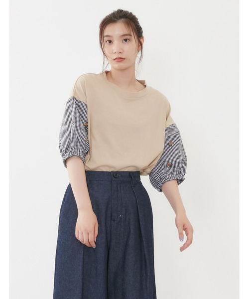 POU DOU DOU（プードゥドゥ）の「花刺繍スリーブトップス（Tシャツ/カットソー・レディース・ベージュ/オフホワイト/ブルー・3）」の12枚目の写真