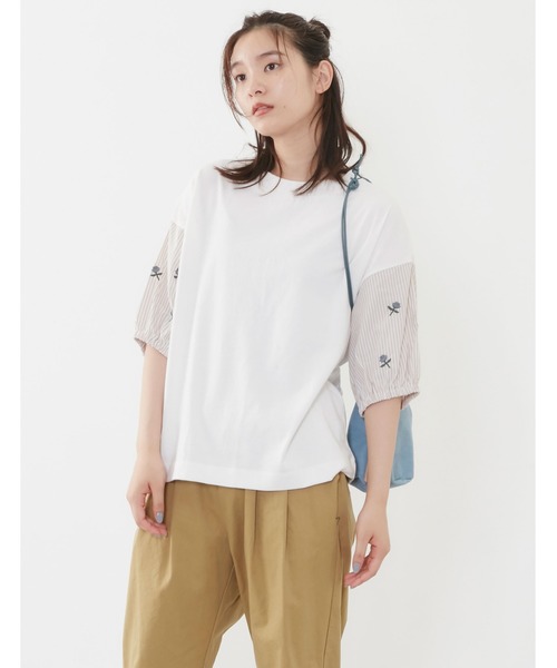 POU DOU DOU（プードゥドゥ）の「花刺繍スリーブトップス（Tシャツ/カットソー・レディース・ベージュ/オフホワイト/ブルー・3）」の10枚目の写真