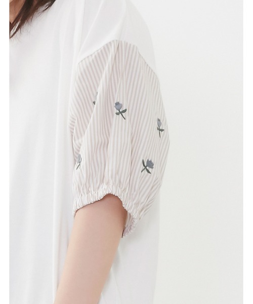 POU DOU DOU（プードゥドゥ）の「花刺繍スリーブトップス（Tシャツ/カットソー・レディース・ベージュ/オフホワイト/ブルー・3）」の21枚目の写真