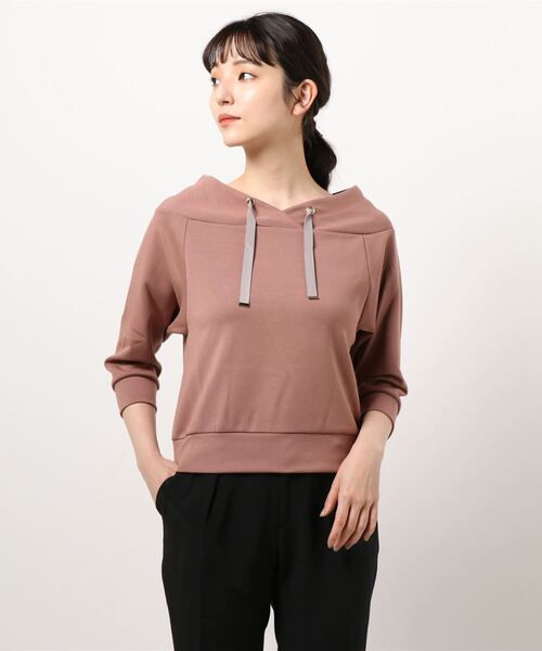 12Twelve Agenda(トゥエルブ アジェンダ)の「フード風7分袖P/O(Tシャツ/カットソー・レディース・チャコールグレー/ピンク/アイボリー・M)」の3枚目の写真
