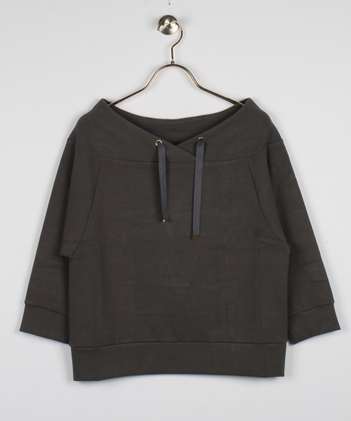 12Twelve Agenda(トゥエルブ アジェンダ)の「フード風7分袖P/O(Tシャツ/カットソー・レディース・チャコールグレー/ピンク/アイボリー・M)」の1枚目の写真