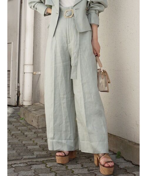 MERCURYDUO(マーキュリーデュオ)の「リネンハイウエストワイドパンツ(その他パンツ・レディース・パープル/アイボリー/ミント・FREE)」の3枚目の写真