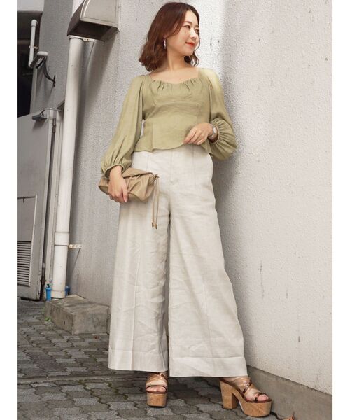 MERCURYDUO(マーキュリーデュオ)の「リネンハイウエストワイドパンツ(その他パンツ・レディース・パープル/アイボリー/ミント・FREE)」の4枚目の写真