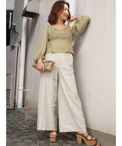 MERCURYDUO(マーキュリーデュオ)の「リネンハイウエストワイドパンツ(その他パンツ・レディース・パープル/アイボリー/ミント・FREE)」の5枚目の写真