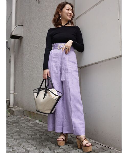 MERCURYDUO(マーキュリーデュオ)の「リネンハイウエストワイドパンツ(その他パンツ・レディース・パープル/アイボリー/ミント・FREE)」の8枚目の写真