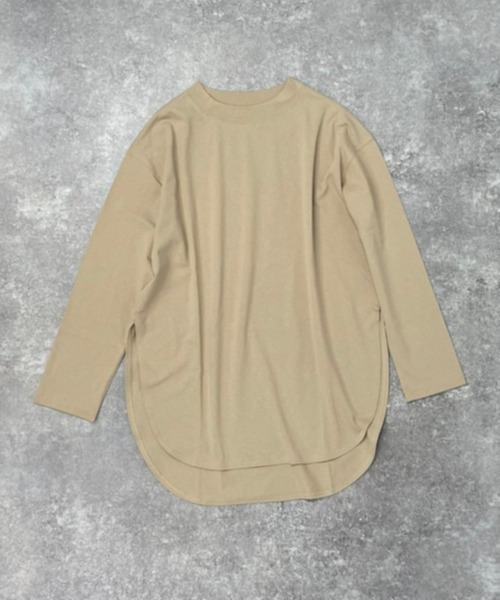 CIENA（シエナ）の「日本製　USAコットンラウンドヘムサイドスリットロンT（Tシャツ/カットソー・レディース・ブラック/チャコールグレー/オフホワイト/ベージュ・FREE）」の4枚目の写真