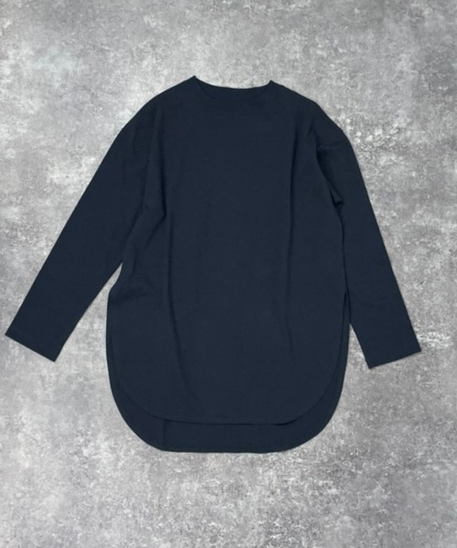 CIENA（シエナ）の「日本製　USAコットンラウンドヘムサイドスリットロンT（Tシャツ/カットソー・レディース・ブラック/チャコールグレー/オフホワイト/ベージュ・FREE）」の3枚目の写真