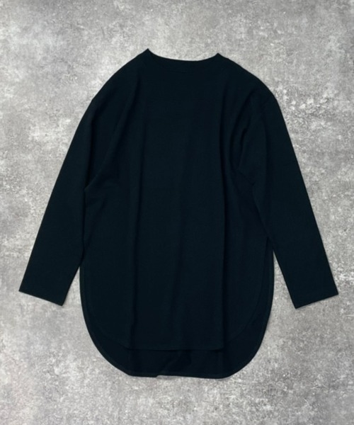 CIENA（シエナ）の「日本製　USAコットンラウンドヘムサイドスリットロンT（Tシャツ/カットソー・レディース・ブラック/チャコールグレー/オフホワイト/ベージュ・FREE）」の2枚目の写真