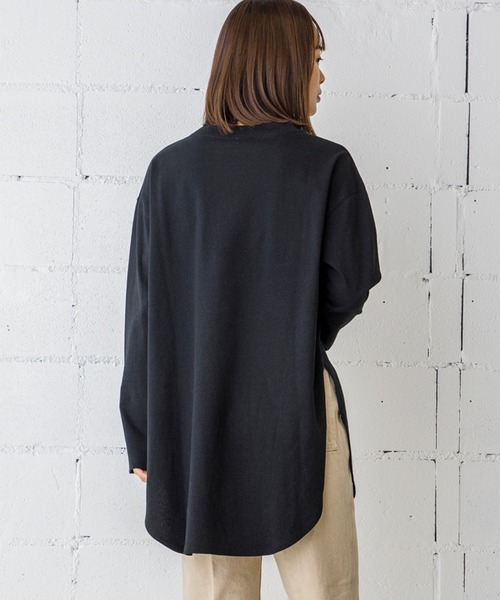 CIENA（シエナ）の「日本製　USAコットンラウンドヘムサイドスリットロンT（Tシャツ/カットソー・レディース・ブラック/チャコールグレー/オフホワイト/ベージュ・FREE）」の9枚目の写真