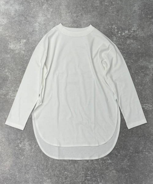 CIENA（シエナ）の「日本製　USAコットンラウンドヘムサイドスリットロンT（Tシャツ/カットソー・レディース・ブラック/チャコールグレー/オフホワイト/ベージュ・FREE）」の10枚目の写真