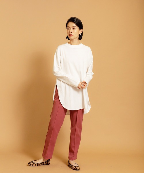 CIENA（シエナ）の「日本製　USAコットンラウンドヘムサイドスリットロンT（Tシャツ/カットソー・レディース・ブラック/チャコールグレー/オフホワイト/ベージュ・FREE）」の13枚目の写真