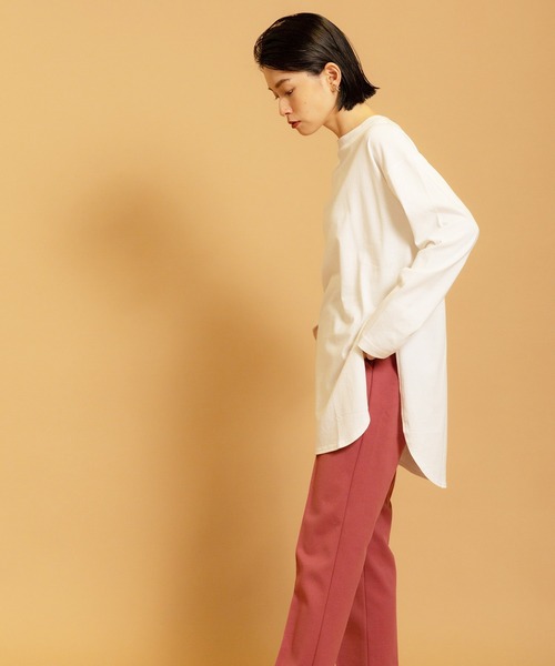 CIENA（シエナ）の「日本製　USAコットンラウンドヘムサイドスリットロンT（Tシャツ/カットソー・レディース・ブラック/チャコールグレー/オフホワイト/ベージュ・FREE）」の12枚目の写真