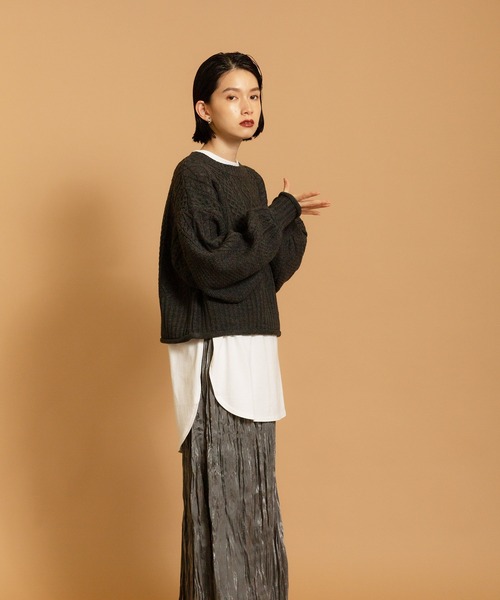 CIENA（シエナ）の「日本製　USAコットンラウンドヘムサイドスリットロンT（Tシャツ/カットソー・レディース・ブラック/チャコールグレー/オフホワイト/ベージュ・FREE）」の16枚目の写真