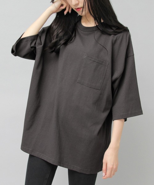 Goodwear（グッドウェア）の「7.6オンス USAコットン ポケット付き スーパービッグシルエット 5分袖 Tシャツ（Tシャツ/カットソー・メンズ・ホワイト/ブラウン/ブラウン系その他/ベージュ/ブルー/ブラック系その他/グリーン系その他/ミント/ブラック/グレー/ネイビー/グリーン/スミクロ/ブラウン系その他2・M/L）」の3枚目の写真