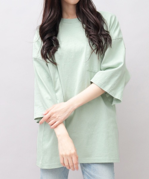 Goodwear（グッドウェア）の「7.6オンス USAコットン ポケット付き スーパービッグシルエット 5分袖 Tシャツ（Tシャツ/カットソー・メンズ・ホワイト/ブラウン/ブラウン系その他/ベージュ/ブルー/ブラック系その他/グリーン系その他/ミント/ブラック/グレー/ネイビー/グリーン/スミクロ/ブラウン系その他2・M/L）」の11枚目の写真