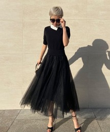 JENNE | 付け襟ニット　ドットチュールワンピース(ワンピース)