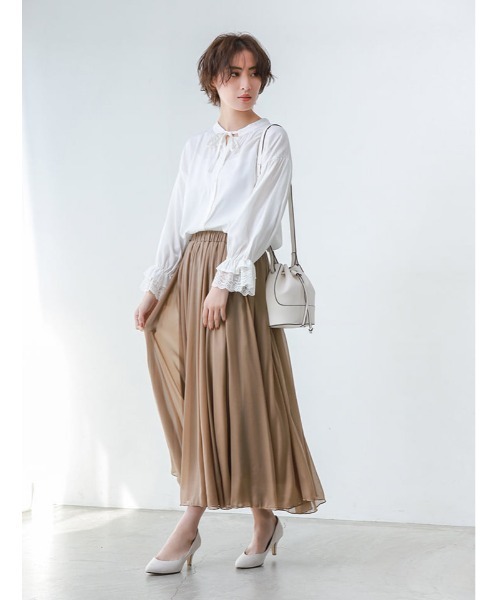 fifth（フィフス）の「シフォンカラーフレアスカート（スカート・レディース・スモークピンク/グレー/グリーン/モカ/イエロー・MEDIUM/SMALL）」の6枚目の写真