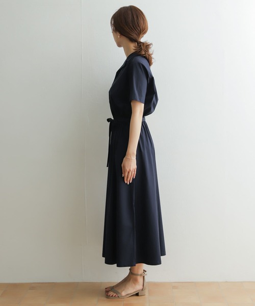 美品 アーバンリサーチドアーズ オープンカラー シャツワンピース F ネイビー URBAN RESEARCH DOORS - DOORS☆オープンカラーシャツワンピース