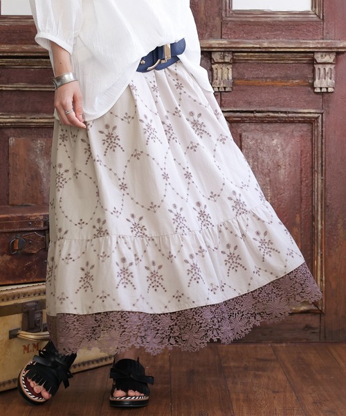 オシャレウォーカー完売　≪n'Or≫　レースティアードスカート　コットンクロッシェレース☆未使用美品