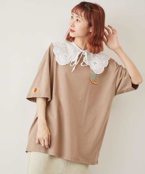 timecapsule（タイムカプセル）の「【timecapsule】「Oishi Gyunyu Nomitai」牛乳フルーツプリント半袖ビッグTシャツ（Tシャツ/カットソー・レディース・ホワイト/モカ/ベージュ系その他/ライトベージュ・FREE）」の2枚目の写真