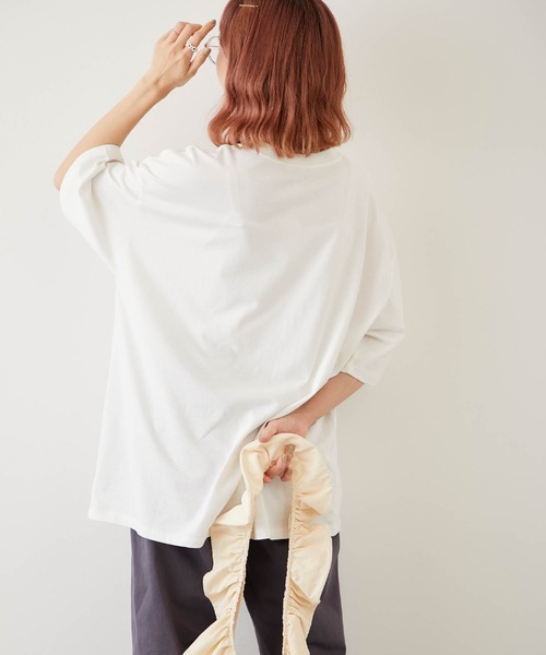 timecapsule（タイムカプセル）の「【timecapsule】「Oishi Gyunyu Nomitai」牛乳フルーツプリント半袖ビッグTシャツ（Tシャツ/カットソー・レディース・ホワイト/モカ/ベージュ系その他/ライトベージュ・FREE）」の9枚目の写真