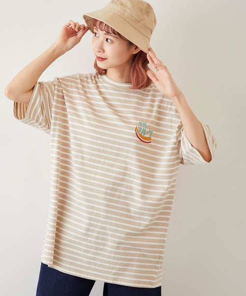 timecapsule（タイムカプセル）の「【timecapsule】「Oishi Gyunyu Nomitai」牛乳フルーツプリント半袖ビッグTシャツ（Tシャツ/カットソー・レディース・ホワイト/モカ/ベージュ系その他/ライトベージュ・FREE）」の10枚目の写真
