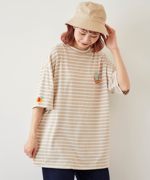 timecapsule（タイムカプセル）の「【timecapsule】「Oishi Gyunyu Nomitai」牛乳フルーツプリント半袖ビッグTシャツ（Tシャツ/カットソー・レディース・ホワイト/モカ/ベージュ系その他/ライトベージュ・FREE）」の18枚目の写真