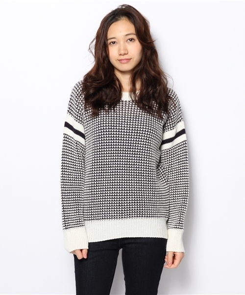 CIAOPANIC（チャオパニック）の「【Ciaopanic】肩切替プルオーバー（ニット/セーター・レディース・ネイビー/オフホワイト・FREE）」の2枚目の写真