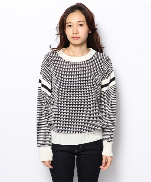 CIAOPANIC（チャオパニック）の「【Ciaopanic】肩切替プルオーバー（ニット/セーター・レディース・ネイビー/オフホワイト・FREE）」の3枚目の写真