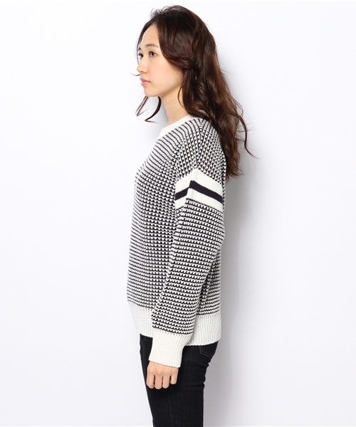 CIAOPANIC（チャオパニック）の「【Ciaopanic】肩切替プルオーバー（ニット/セーター・レディース・ネイビー/オフホワイト・FREE）」の4枚目の写真