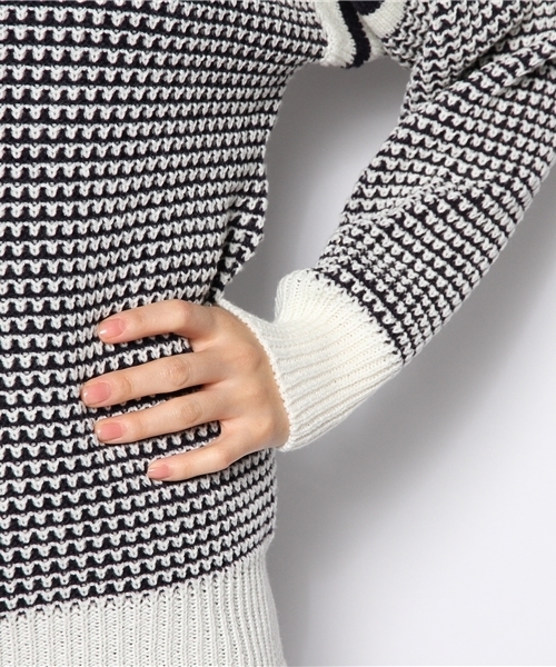 CIAOPANIC（チャオパニック）の「【Ciaopanic】肩切替プルオーバー（ニット/セーター・レディース・ネイビー/オフホワイト・FREE）」の7枚目の写真