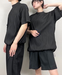 Chikashitsu + | 【Chikashitsu +/チカシツプラス】set up pleats half sleeve tee/セットアップ プリーツ ハーフ スリーブ ティー 裾絞り ドローコード(その他トップス)