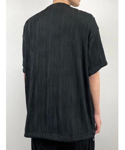 Chikashitsu +(チカシツプラス)の「【Chikashitsu +/チカシツプラス】set up pleats half sleeve tee/セットアップ プリーツ ハーフ スリーブ ティー 裾絞り ドローコード(その他トップス・メンズ・ホワイト/ブラック・ONE SIZE)」の11枚目の写真